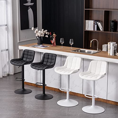 2 Taburetes de Bar Tapizado en Piel para Cocina con Respaldo Ajustable en Altura y Giratorio en color Negro. Taburetes blancos y negros. YOUTASTE