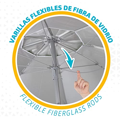 Varillas flexibles de fibra de vidrio de la Sombrilla de playa Grande Antiviento Ultrarresistente, Mástil inclinable, Incluye bolsa de almacenamiento con asa de transporte, Sombrilla playa grande color coral 62245 - AKTIVE
