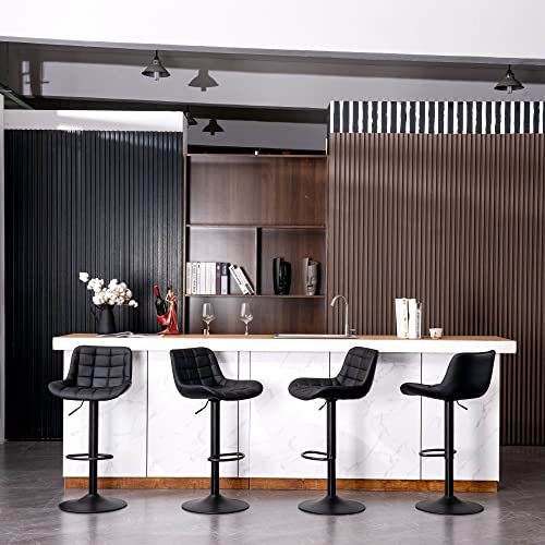 2 Taburetes de Bar Tapizado en Piel para Cocina con Respaldo Ajustable en Altura y Giratorio en color Negro. 4 taburetes en cocina. YOUTASTE