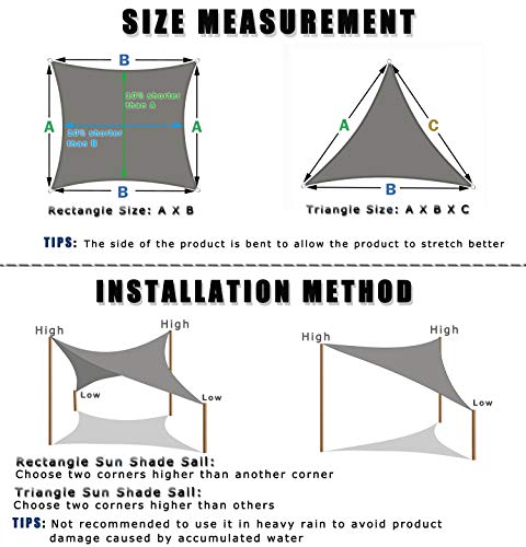 Modelos y medidas del Toldo Vela de Sombra con protección a Rayos UV Impermeable para Exteriores Color Arena. AXT SHADE