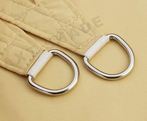 Detalle de las argollas en D del Toldo Vela de Sombra Triangular 3,6 x 3,6 x 3,6 m, protección Rayos UV Impermeable para Exteriores Color Arena. AXT SHADE