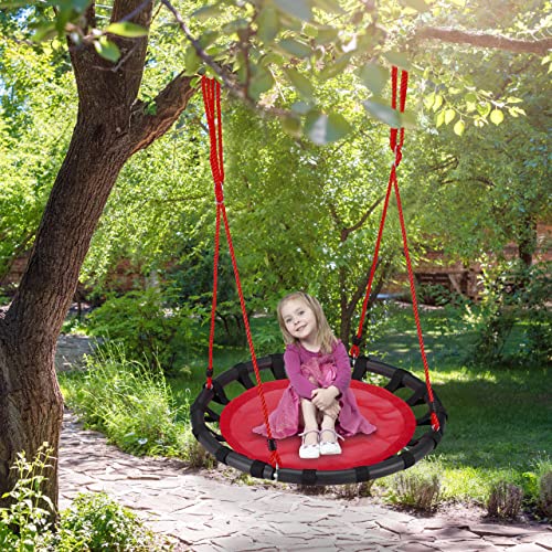 Niña disfrutando en el jardín sentada en el Columpio tipo Nido con Altura Ajustable para Niños y Adultos. Relaxdays