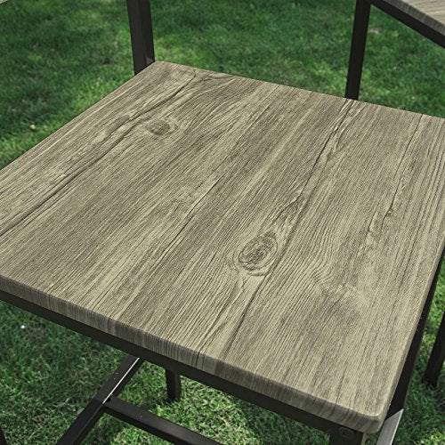 Mesa Alta de Bar y 4 Taburetes con Respaldos Estilo Industrial,ES (Madera).Detalle superficie de mesa. OGT14-N. SoBuy