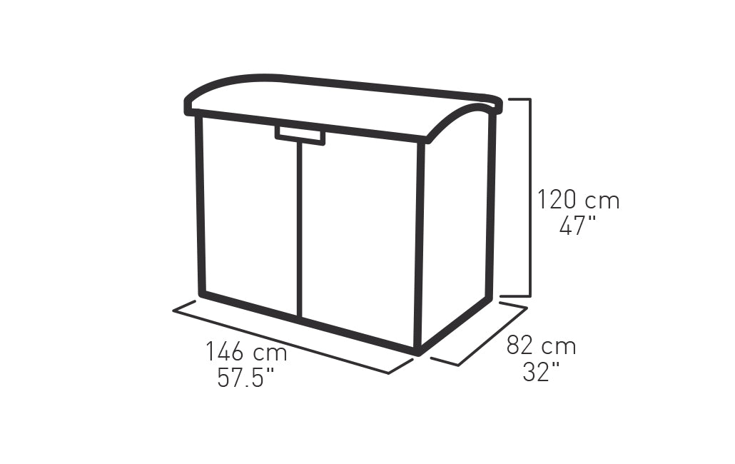 Cobertizo de Jardín Keter Store It Arc. Capacidad 1200 litros, 146 x 82 x 120 cm. Color topo y beige Exterior-medidas