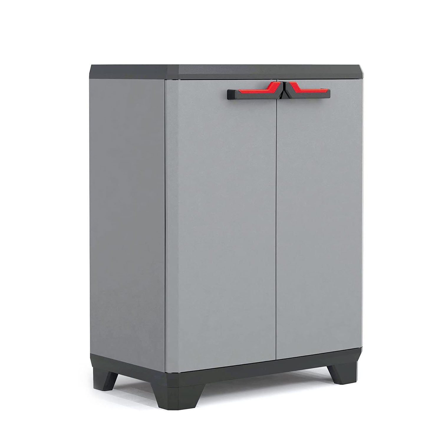 Armario Bajo Keter Stilo para almacenaje 1 Balda Color Gris Oscuro, Negro y Rojo. Dimensiones 68 x 39 x 90 cm