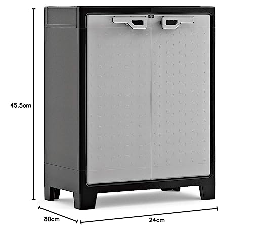 Armario bajo de dos puertas de la marca Keter modelo Titan, Detalle con medidas