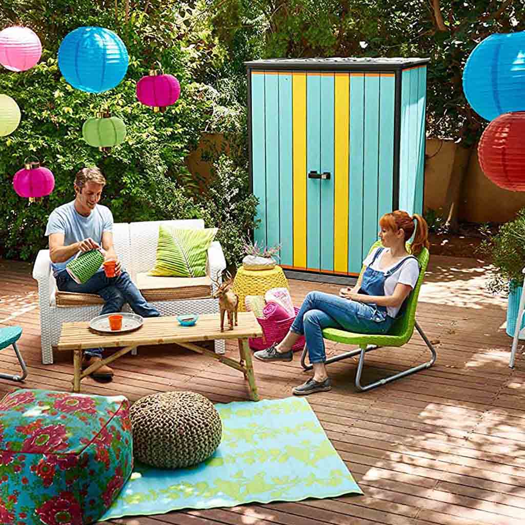 Cobertizo Armario Exterior, Gris. Duotech High Store Plus. Keter. Detalle ambiente pintura personalizada