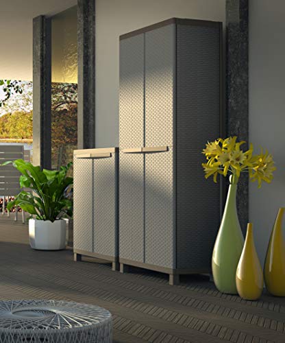 Terry C-Rattan 3680 - Armario escobero de 2 Puertas, Divisor Vertical y 3 baldas Regulables, Gris, 68x39x170 cm | maxjardin