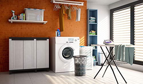 Armario Multifunción 3 Puertas con 2 Compartimentos Separados, Gris/Negro, 102x39x91,5 cm. Twist Black 102b. TERRY. Detalle ambiente habitación lavadero