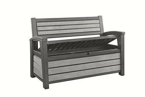 Banco de jardín con almacenamiento. Hudson Bench Cojín Caja, 227 L, Antracita, 132,7 X 62,1 x 89 cm. Keter | maxjardin