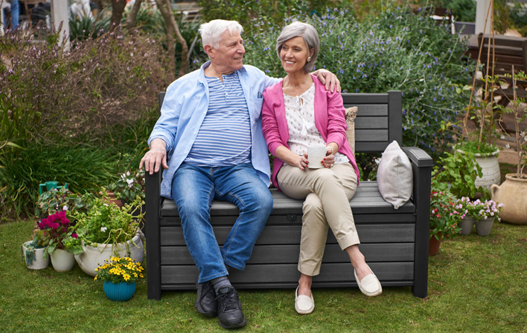 Banco de jardín con almacenamiento. Keter Hudson Bench 227 L, Antracita, 132,7 X 62,1 x 89 cm