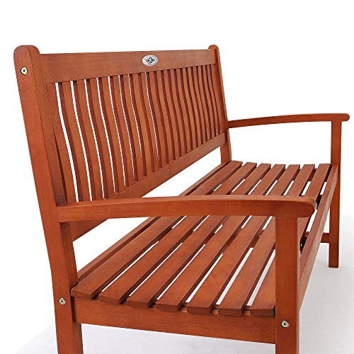 Vista de perfil del Banco de jardín de madera de Eucalipto certificado FSC®. 3 plazas 152 x 55 x 90 cm. Casaria | maxjardin