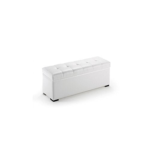 Baul Banco Puff de Almacenaje, Arcon Otomana Modelo Milos, Acabado en Simil Piel Color Blanco, Medidas: 80 cm (Ancho) x 42 cm (Fondo) x 44 cm (Alto). Duehome-2