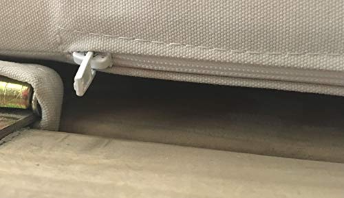 Detalle de cremallera del baúl/banco de madera tratada para el exterior con cojín hecho en España por Ad Servicios | maxjardin