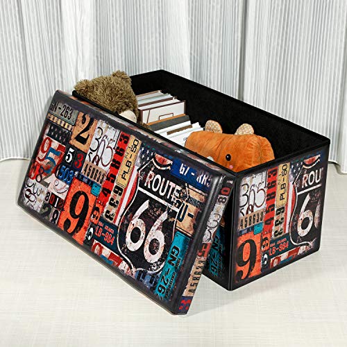 Puff Taburete Vintage Plegable para Almacenar Juguetes 76x38x38cm. Vista en ambiente con juguetes y libros en su interiorr. Bonlife | maxjardin