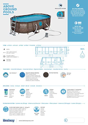 Piscina elevada Desmontable tipo Tubular Power Steel 427x250x100 cm Depuradora Cartucho 2.006 l/h Escalera y Cobertor Diseño Rattan 【7.250 litros】. BESTWAY 56714