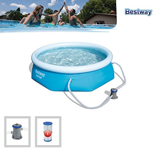 Vista de la piscina depuradora y filtros de la Piscina Desmontable Autoportante Fast Set 244x66 cm con Depuradora de cartucho de 1.249 litros/hora 【2.100 litros】57268. Bestway