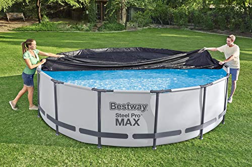Colocando Cobertor de piscina para el invierno en jardín. Ø370 cm Redonda. Montaje. 58037 - Bestway | maxjardin