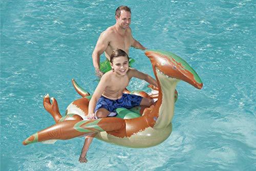Vista en piscina de niño disfrutando del Dinosaurio Hinchable PreHistorico 198x164 cm Bestway 41105 | maxjardin