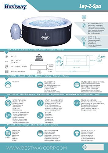 Ficha técnica del Spa Bestway Miami 54123 Lay Z Hinchable para 2-4 Personas. Bestway