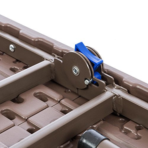Conjunto de Muebles para Carpa de jardín, Juego de 2 Bancos y Mesa, 8-10 Personas, HDPE, Estructura Acero, Resistente Exteriores, Cierres de Seguridad, Marrón. Detalle de gatillo de plegado de mesa. Blumfeldt Burgos Set Edition