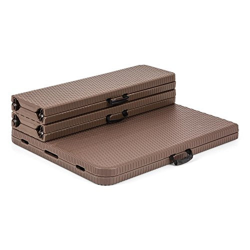 Conjunto de Muebles para Carpa de jardín, Juego de 2 Bancos y Mesa, 8-10 Personas, HDPE, Estructura Acero, Resistente Exteriores, Cierres de Seguridad, Marrón. Vista de conjunto plegado. Blumfeldt Burgos Set Edition