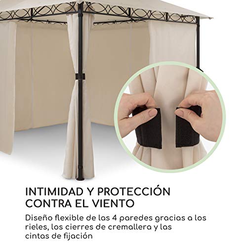 Detalle de la sujeción de las cortinas de la Carpa 2,95 x 2,6 x 2,95 m, 4 Paredes, Montaje Fácil, resiste al Mal Tiempo: UV/Viento/Lluvia, Beige. Intimidad y protección contra el viento. Blumfeldt Mondo.