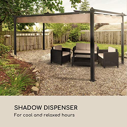 Vista en bonito patio exterior con el Techo de sustitución Blumfeldt Pantheon 3x4 m, Impermeable, para pérgola color Beige.