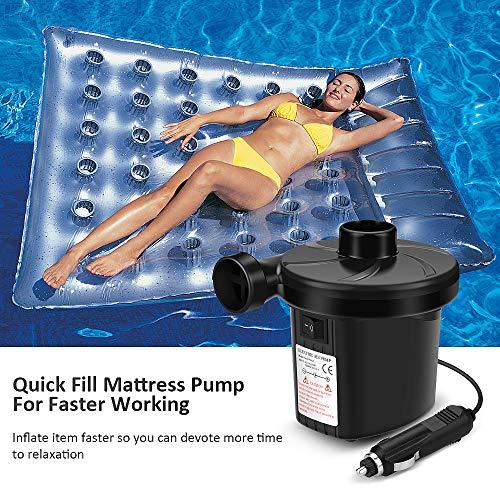 Bomba de Aire Portátil para Inflar/Desinflar Bote Inflable, Colchón de Aire, Juguetes Hinchable, con 3 Boquillas,230V AC / 12V DC. Vista con ambiente en piscina. Awroutdoor | maxjardin