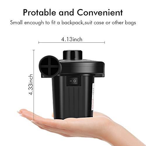 Bomba de Aire Portátil para Inflar/Desinflar Bote Inflable, Colchón de Aire, Juguetes Hinchable, con 3 Boquillas,230V AC / 12V DC. Medidas de la bomba.. Awroutdoor | maxjardin