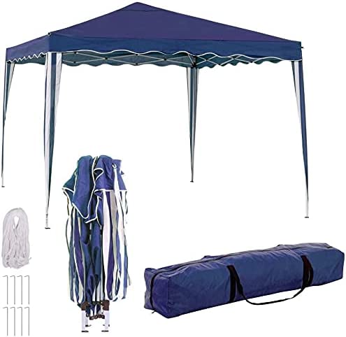 Vista del set de producto de la Pérgola Carpa Plegable 3X3 m azul marino Acero. Montaje Rápido y Fácil. BRICOMIRAS