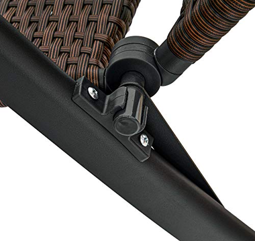 Detalle de mecanismo de plegado del Set x6 Sillas de Jardín metalicas y Poli Ratán Respaldo Alto Plegable de 7 Posiciones, Resisten la Intemperie Gris/Marrón. Modena. BRUBAKER