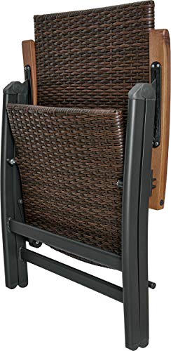 Vista de la silla plegada del Set x6 Sillas de Jardín metalicas y Poli Ratán Respaldo Alto Plegable de 7 Posiciones, Resisten la Intemperie Gris/Marrón. Modena. BRUBAKER