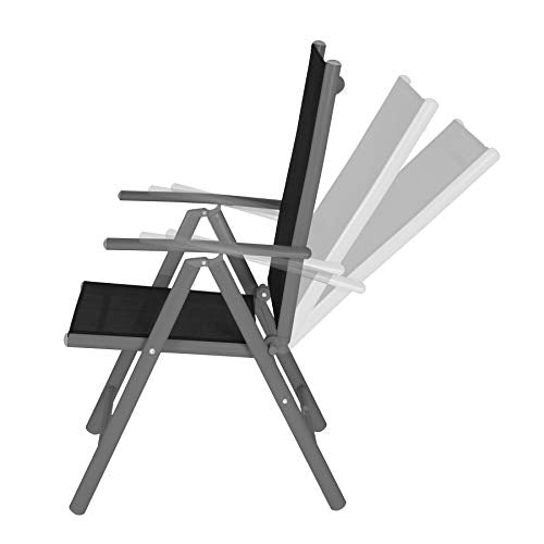 Diversas posiciones del respaldo de Juego de Aluminio 2 Sillas de jardín plegable con reposabrazos disponible en diferentes colores y diversas cantidades - (Antracita | 2 Sillas | no. 401633). TecTake