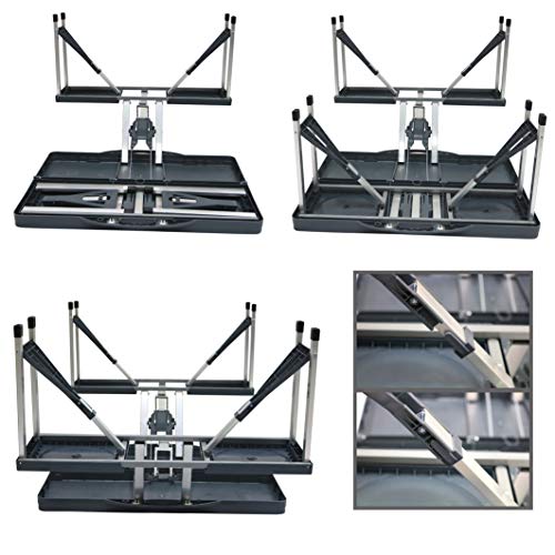 Secuencia de plegado de la Mesa con 4 asientos plegable de aluminio en maleta para acampada, color gris. Cao