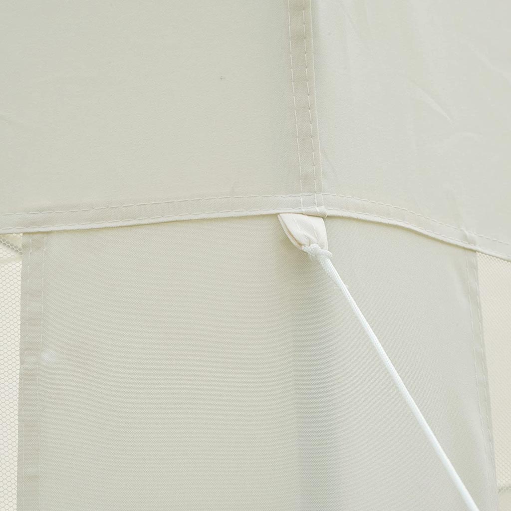 Carpa Hexagonal con Mosquitera φ3.9m Poliéster Repelente al Agua, Color Crema. Detalle de tirante. Outsunny