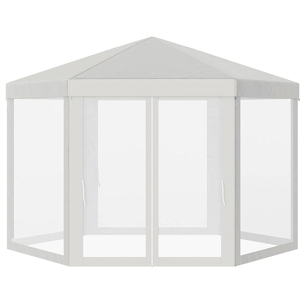 Carpa Hexagonal con Mosquitera φ3.9m Poliéster Repelente al Agua, Color Crema. Outsunny