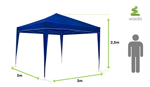 Carpa Plegable 3x3m Classic Azul, Montaje Rápido, Resistente al agua. Bolsa de transporte. Medidas. Wasabi.