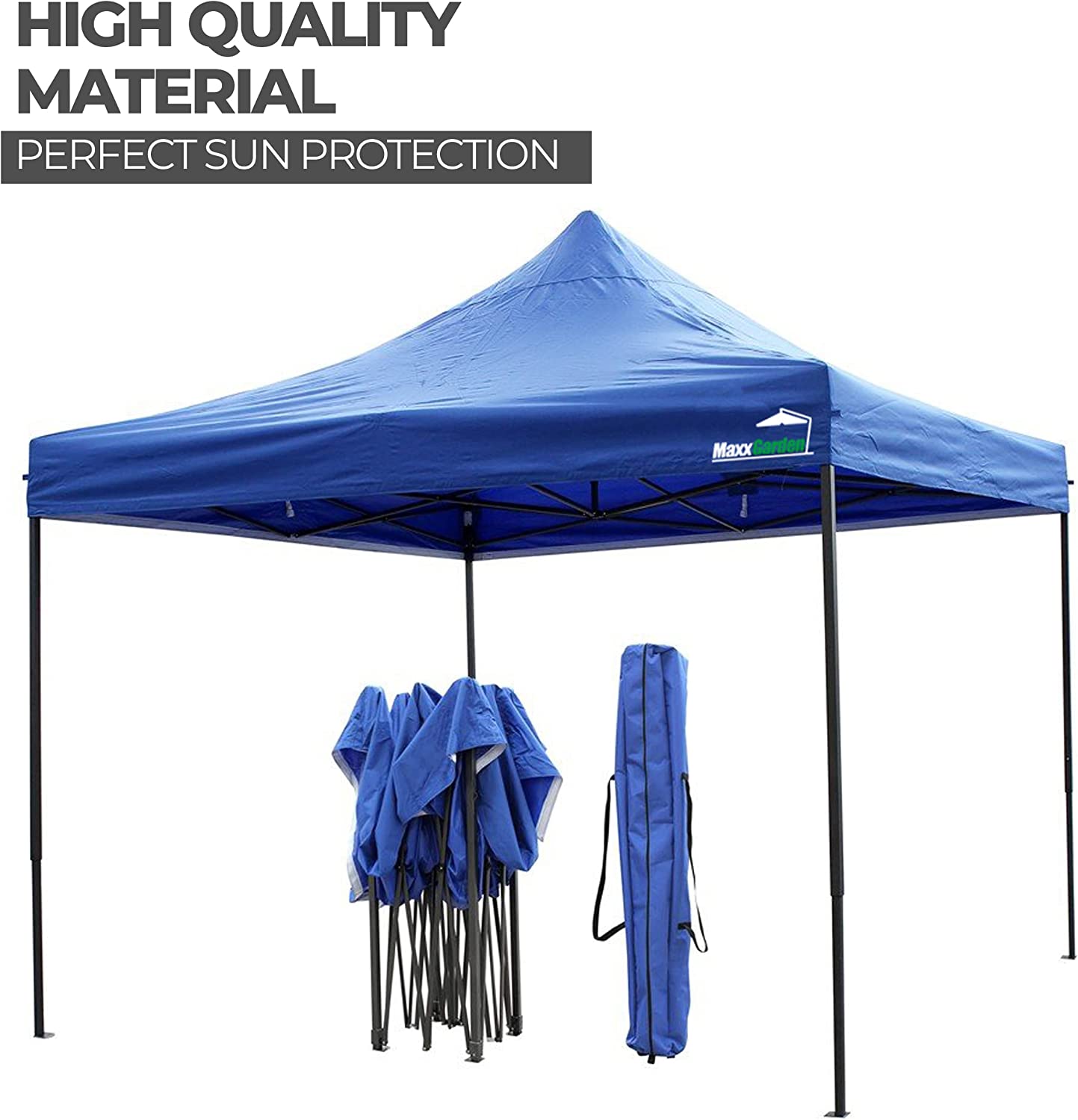 Carpa plegable 3x3 m, para playa y jardín con estructura metálica. Protección UV 50+, Impermeable. Bolsa de Transporte. Alta calidad de materiales. MaxxGarden