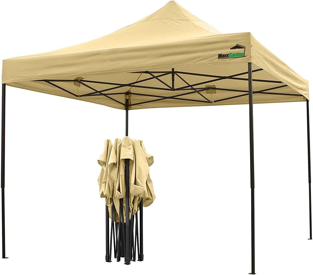 Carpa plegable 3x3 m, para playa y jardín con estructura metálica. Protección UV 50+, Impermeable. Bolsa de Transporte. Versión en beige. MaxxGarden