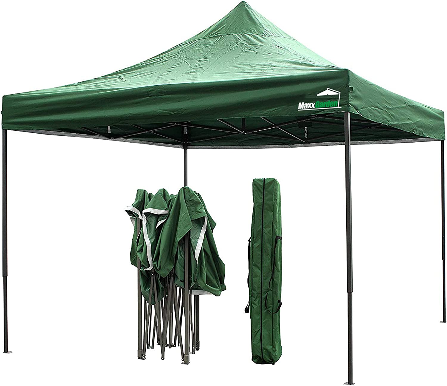 Carpa plegable 3x3 m, para playa y jardín con estructura metálica. Protección UV 50+, Impermeable. Bolsa de Transporte. Versión en verde. MaxxGarden