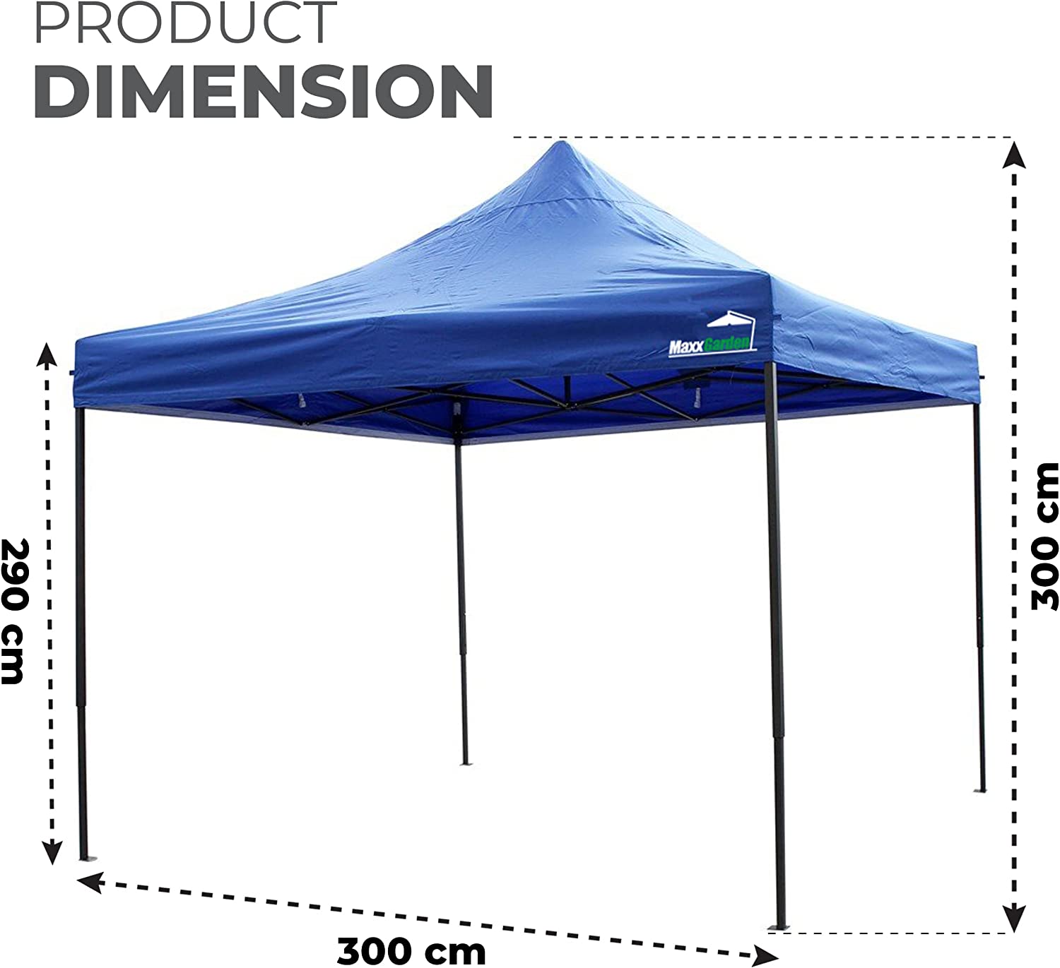 Carpa plegable 3x3 m, para playa y jardín con estructura metálica. Protección UV 50+, Impermeable. Bolsa de Transporte. Medidas. MaxxGarden