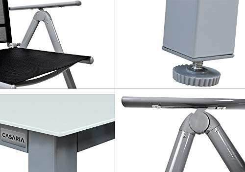 Conjunto de 1 Mesa y 6 sillas de Aluminio de Patio terraza o balcón, Respaldo reclinable. Características. Bern. Casaria