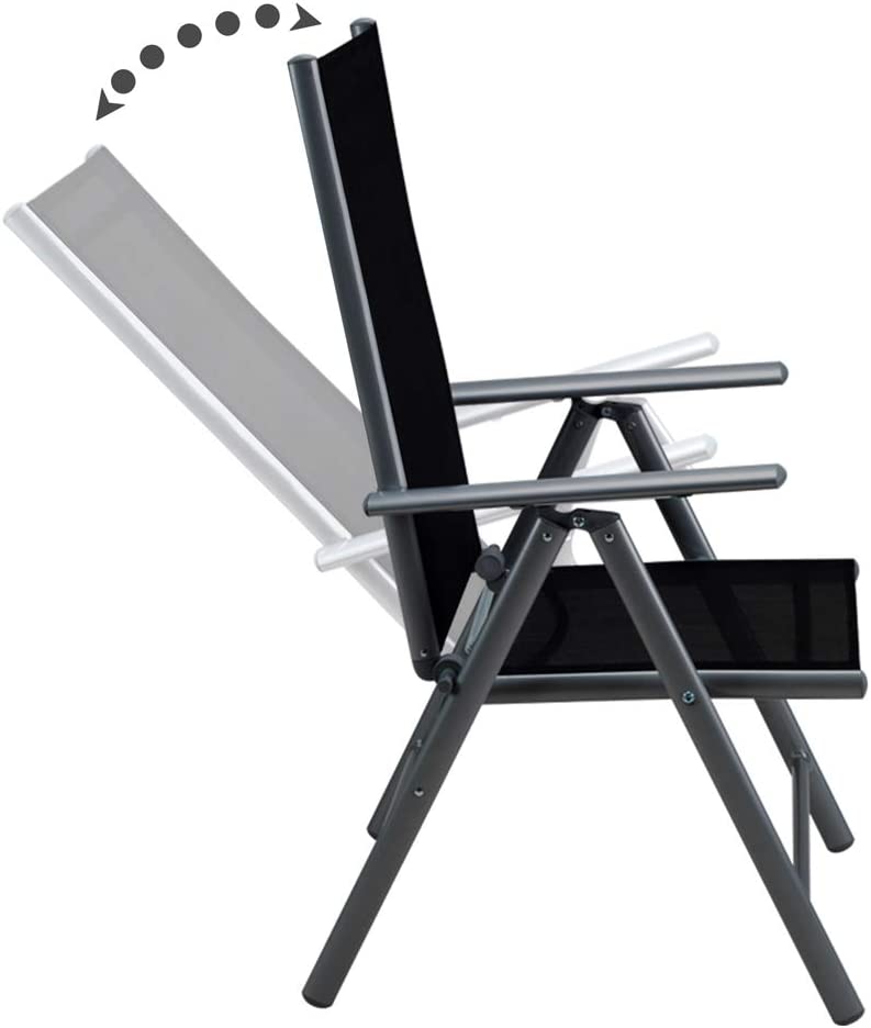 Respaldo reclinable de la silla del Conjunto de jardín Negro Juego de 4 sillas plegables de aluminio y 1 Mesa. Bern. Casaria