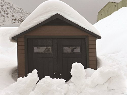 Caseta de jardín Exterior Fusion 287x229x252 cm Color marrón Keter. Vista en ambiente de nevada