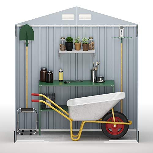 Caseta de jardín metálica Verde 2,2 m2. 194x110x188cm. Garantía 10 años. Vista interior. Light Green de Wasabi