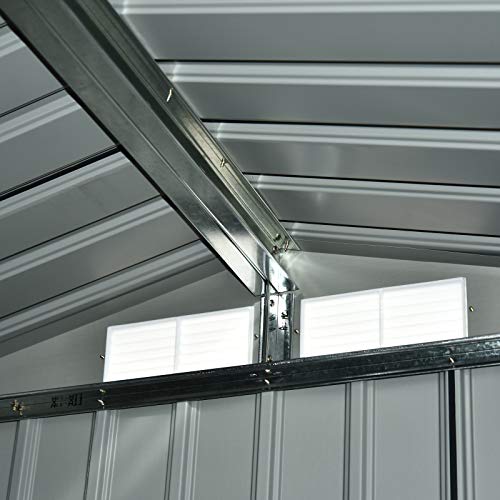Caseta de Jardín Metálica Cobertizo para Almacenaje de Herramientas Techo Inclinado 4 Ventilaciones 150x130x186cm Gris y Blanco. Estructura y rejilla desde interior. Outsunny | maxjardin