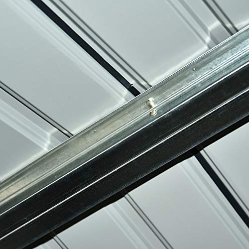 Caseta de Jardín Metálica Cobertizo para Almacenaje de Herramientas Techo Inclinado 4 Ventilaciones 150x130x186cm Gris y Blanco. Detalle estructura desde interios. Outsunny | maxjardin