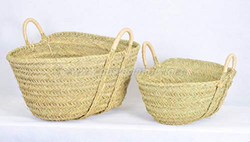 Leñero de Esparto en 2 tamaños disponibles con Asas de Pita. Cestería Aparici