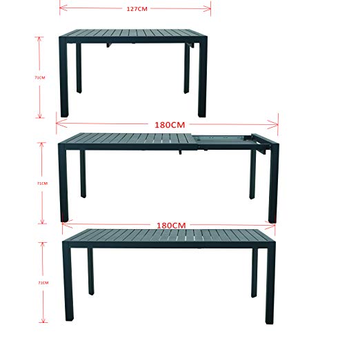 Secuencia de extensión con medidas de Mesa extensible de aluminio para jardín, 127-180 x 77 x 71,5 cm (Gris- Carbón). Chicreat
